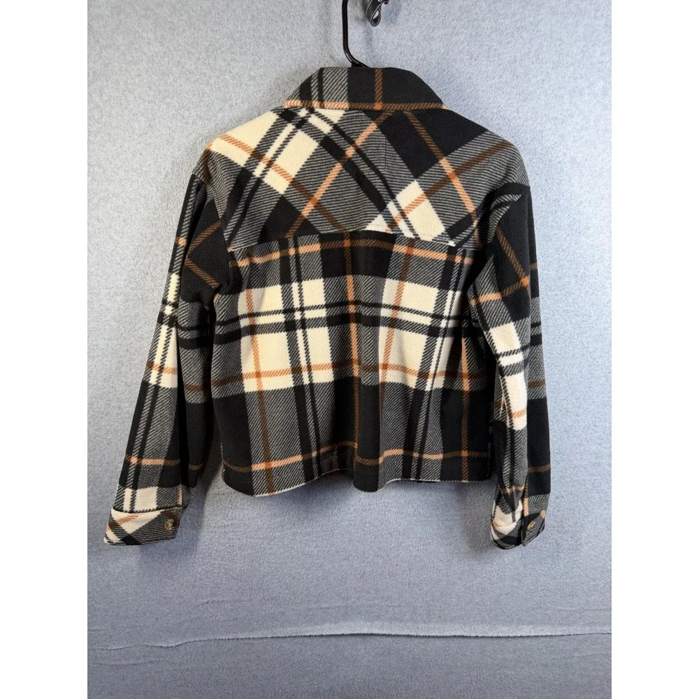 Thread & Supply Jacket Womens Small Black Copper Plaid Fleece Button Up Cropped